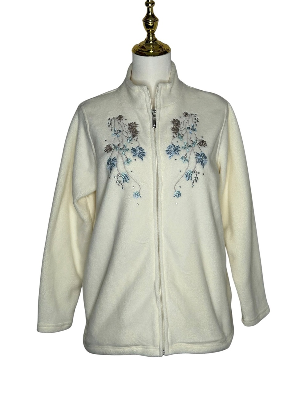 Hasting & Smith Grannycore Vintage Cream Floral Embroidered Zip Jacket Sz PM 90s